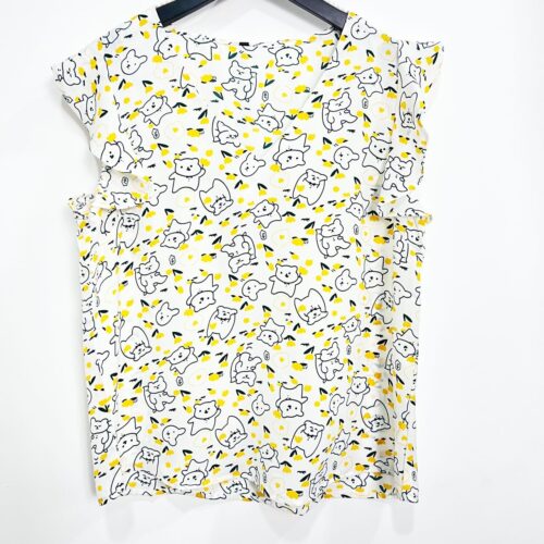 Blusa Blanca  Volantes Mangas Ositos con Flores Amarillas Escote V