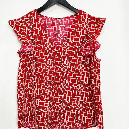Blusa Roja Volantes Mangas Estampado