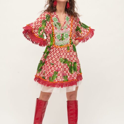 Vestido Bordado Desflecado Tul