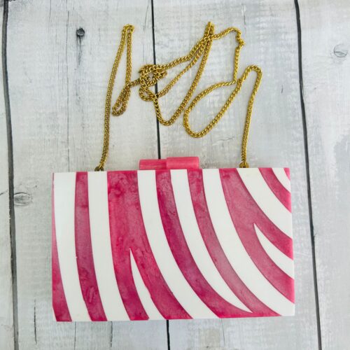 Bolso Cluth Rígido Nacarado Blanco y Rosa