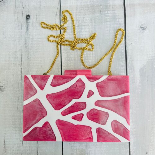 Bolso Cluth Rígido Nacarado Rosa y Blanco