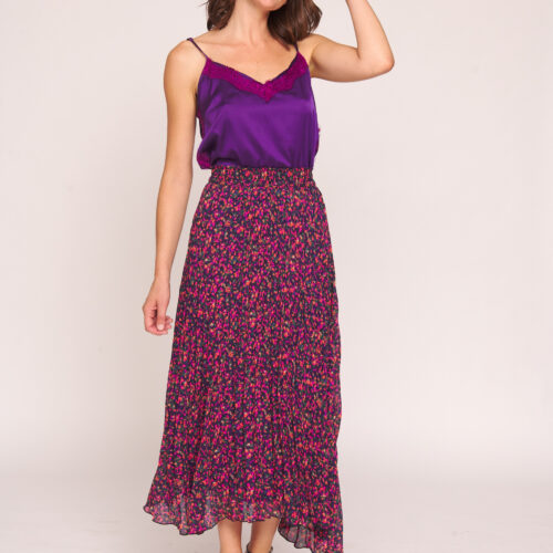 Falda Midi Estampado Flores Moradas