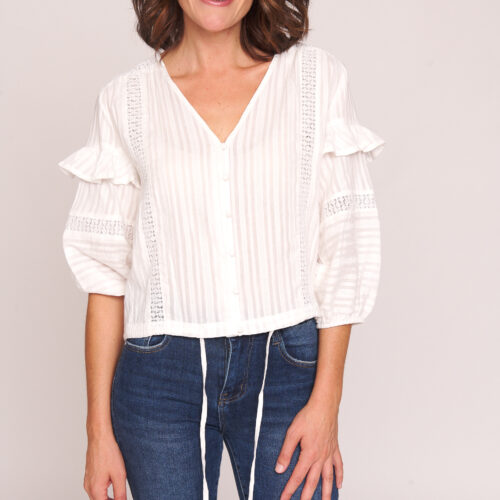 Camisa Manchas Anchas con Volantes Adorno Calado