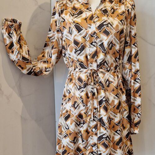 Vestido Corto Botones Estampado Tonos Marrones
