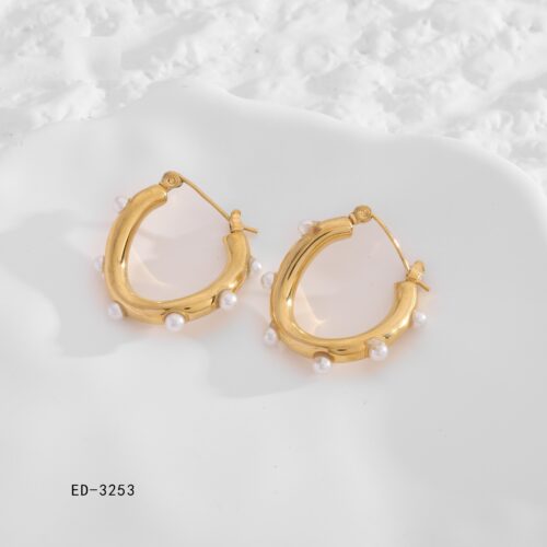 Pendientes Acero Dorado con Perlas