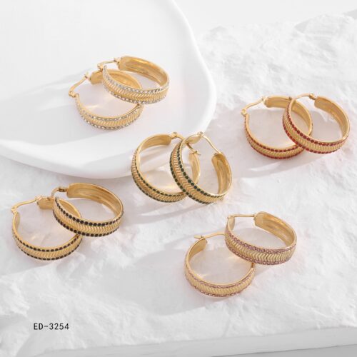 Pendientes Acero Dorado Aro con Cristales