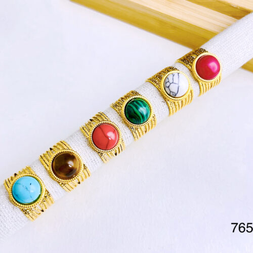 Anillo Ancho Regulable Dorado con Piedra Grande Color