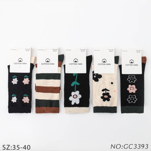 Calcetín Mujer Estampados Variados con Flores y Rayas Gruesas