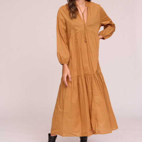 ¡LIQUIDACIÓN! Vestido Largo Mostaza Manga Larga