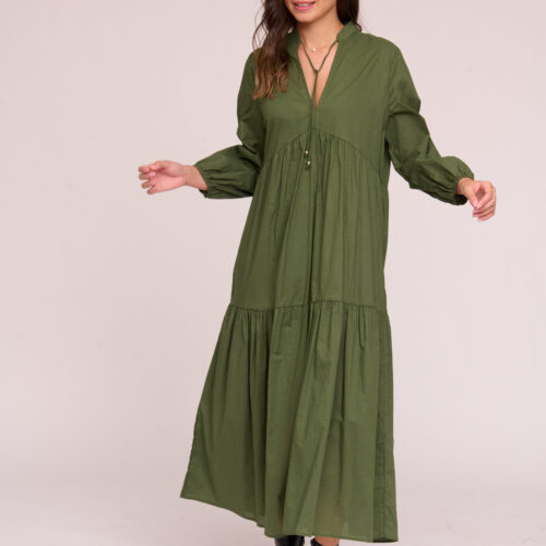 ¡LIQUIDACIÓN! Vestido Largo Olivo Manga Larga