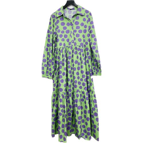 ¡LIQUIDACIÓN! Vestido Largo Verde Lunares Lilas