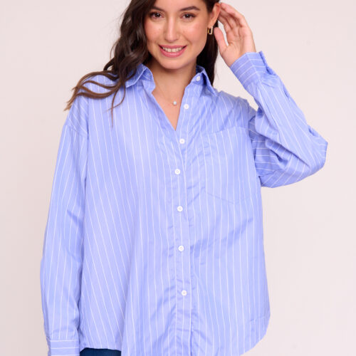 Camisa Azul Rayas Blancas