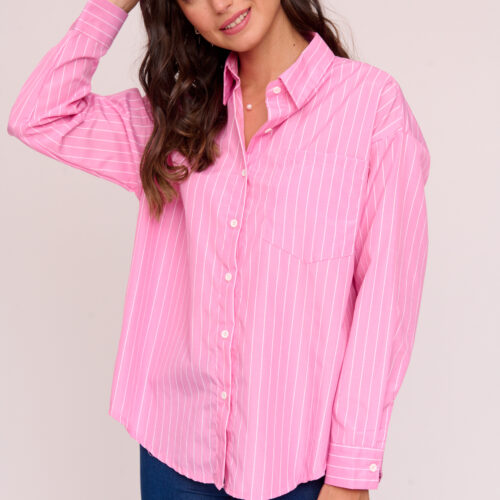 Camisa Rosa Rayas Blancas