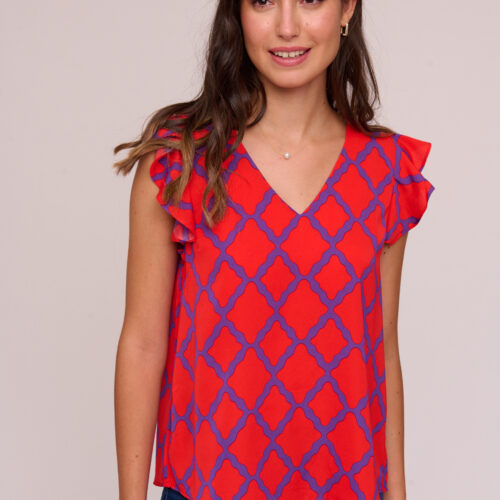Blusa Roja Rombos Morados