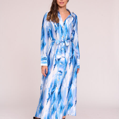 Vestido Camisero Largo Tie Dye Azul