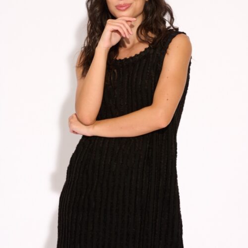 Vestido Corto Punto Negro Sin Mangas