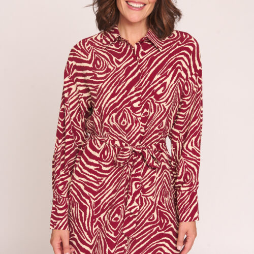 Vestido Camisero Corto Estampado Cebra Roja y Blanca