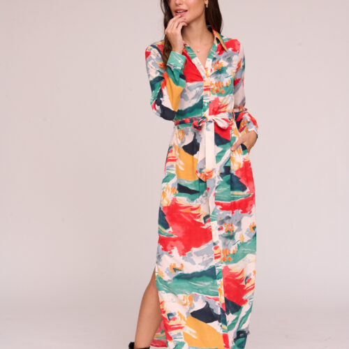 Vestido Largo Botones Estampado Colores