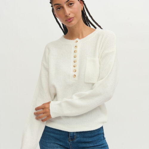 Jersey Blanco Escote Abotonado Bolsillo