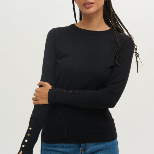 Jersey Negro Botones Decorativos Mangas