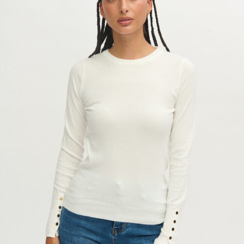 Jersey Blanco Botones Decorativos Mangas