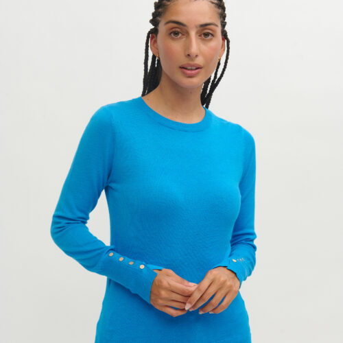Jersey Azul Botones Decorativos Mangas