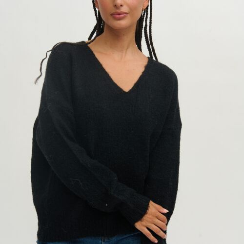 Jersey Negro Liso Escote Pico