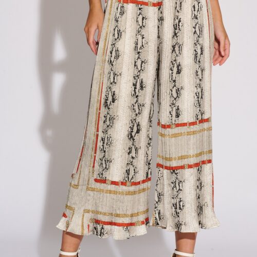 Pantalón Ancho Estampado Tono Beige Serpiente