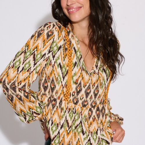 Blusa Amarillo Estampado Rombos Colores Otoño