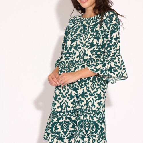 Vestido Corto Estampado Verde y Blanco