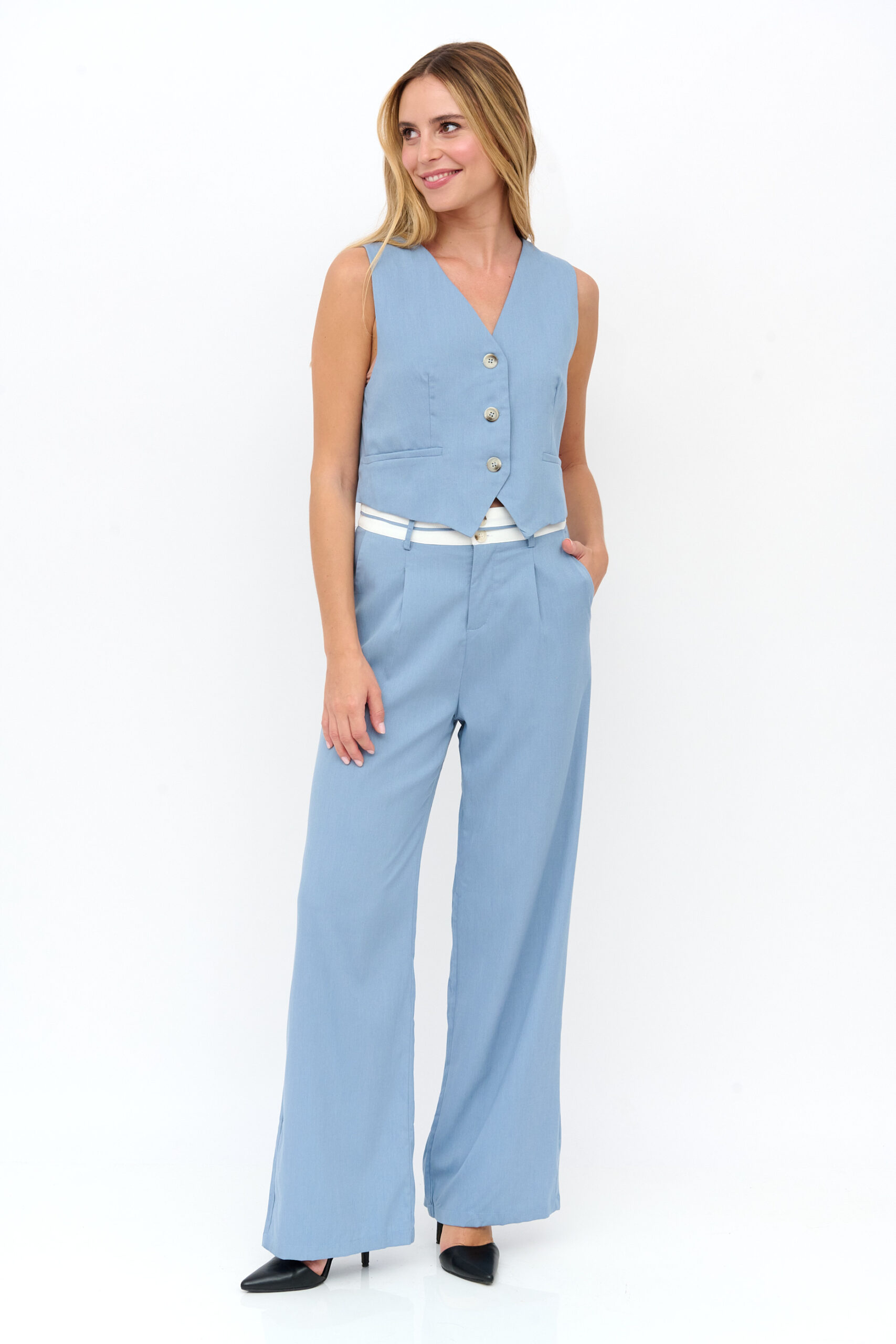 Blusa Azul Pantalon Azul Claro De Vestir Mujer Color De Blusa Para