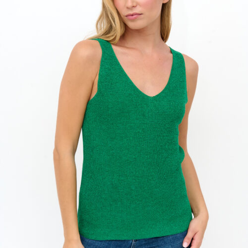 Top Verde Cuello Pico con Hilo Metalizado