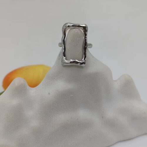 Anillo Acero Rectangular Plateado
