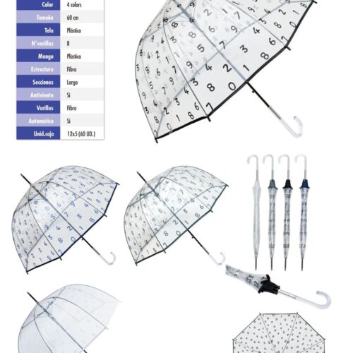 Paraguas Transparente Estampado Números