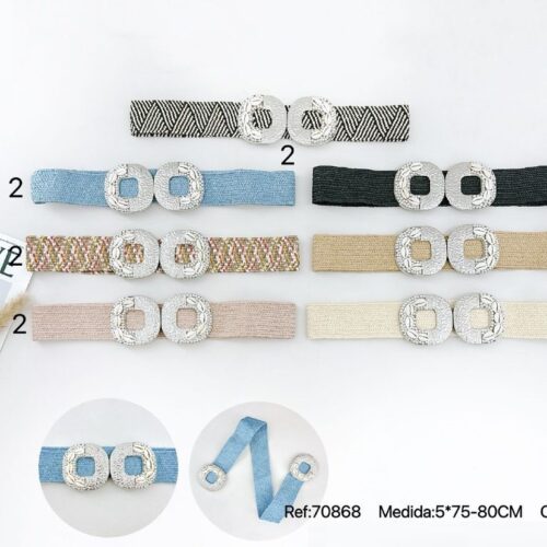 Cinturones Rafia Hebilla Doble Conchas