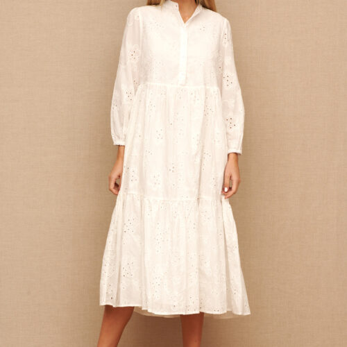 Vestido Midi Blanco Calado