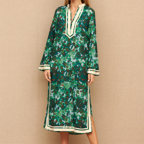 ¡LIQUIDACIÓN! Vestido Largo Con Estampado Floral En Verde