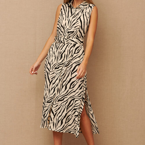 Vestido Midi Camisero Cebra Blanca