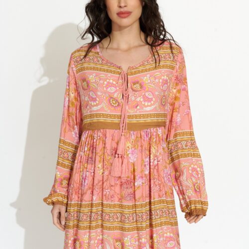 Vestido Corto Rosa Estampado Variado