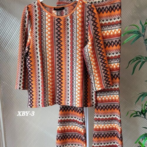 Conjunto Jersey y Pantalón acampanado Étnico Teja