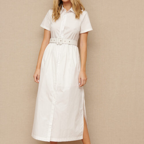 Vestido Camisero Blanco Con Bolsillos
