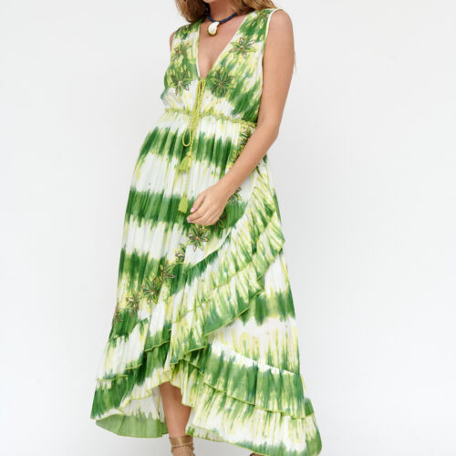 Vestido Largo Tiedye Cruzado Detalle Bordado