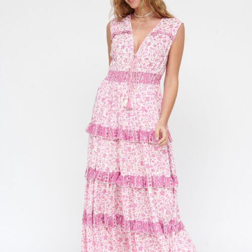 Vestido Largo Tirantes Anchos Estampado Flores Detalle Bordado