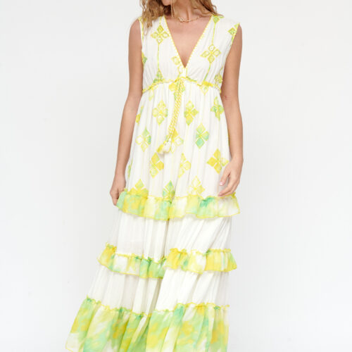 Vestido Largo Estampado Detalle Bordado Tirante Ancho