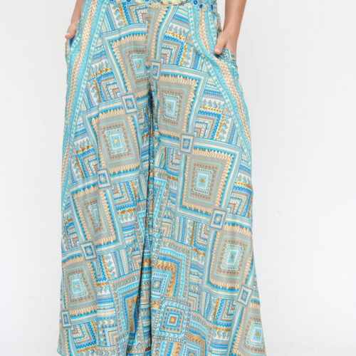Pantalón Falda Seda Estampado Bordado