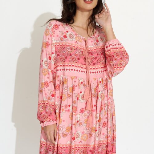 Vestido Corto Rosa Estampado Flores