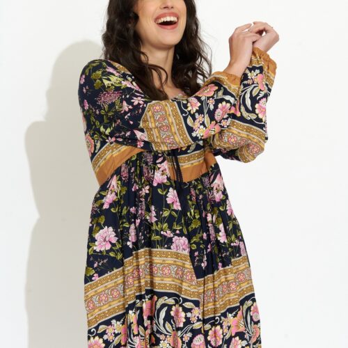 Vestido Corto Azul Oscuro Estampado Flores