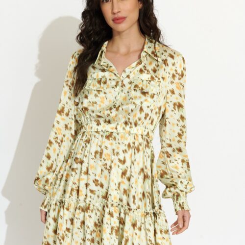 Vestido Corto Camisero Verde Claro Manchitas