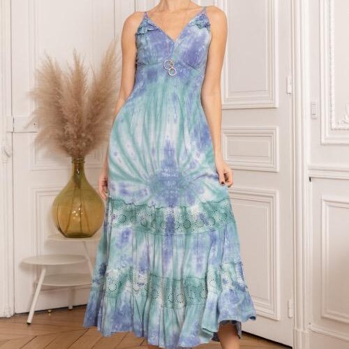 Vestido Largo Tirantes Tie Dye Azul