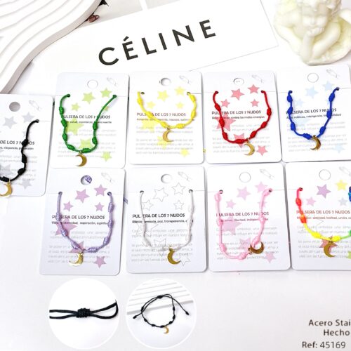 Pulsera Cuerda 7 Nudos Charm Luna oro